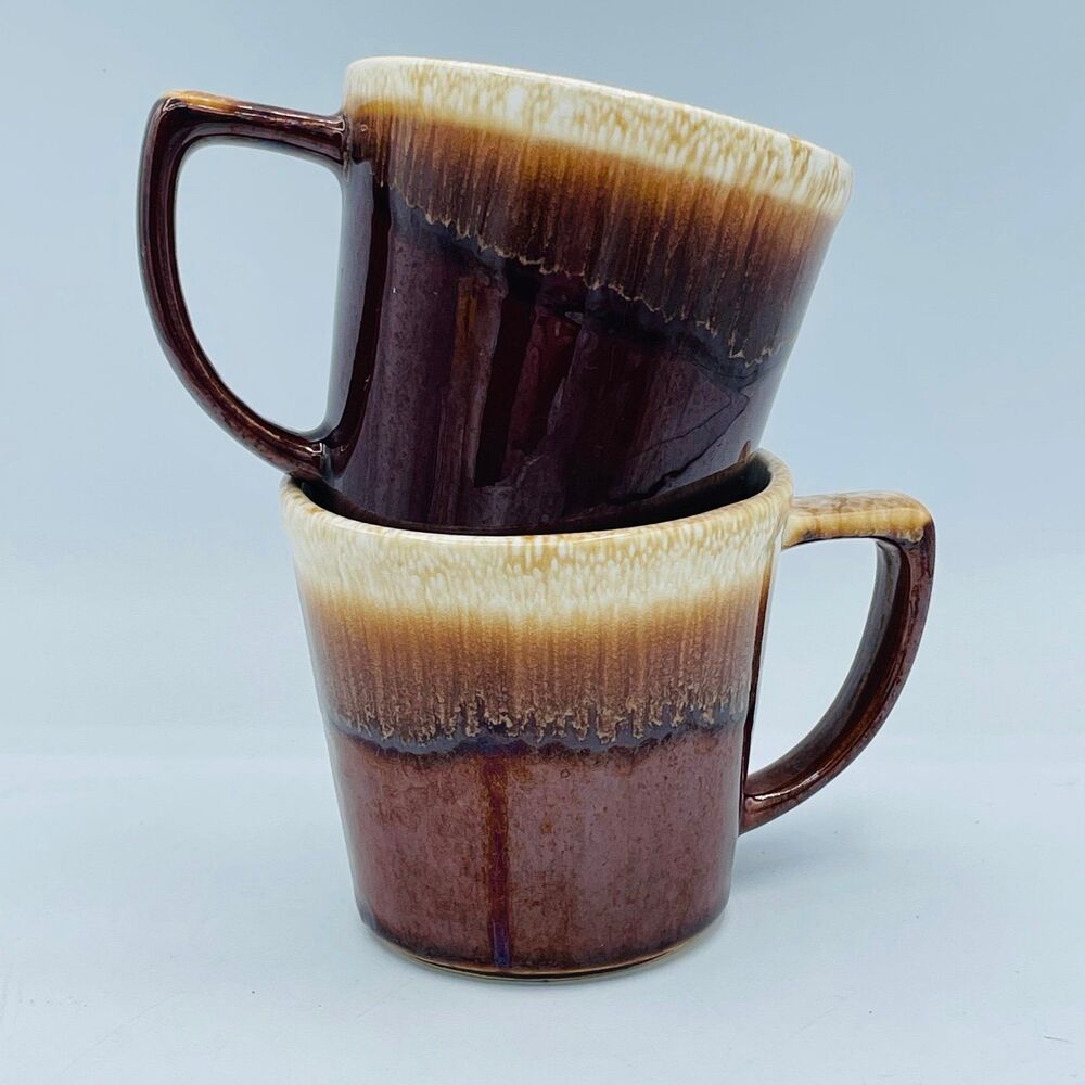 Pair of Brown Drip Glaze McCoy USA Pottery Coffee Tea Mugs